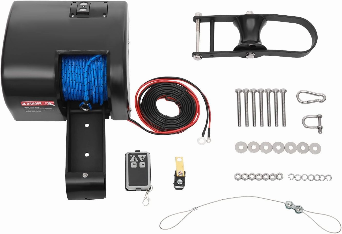 35Lbs Electric Anchor Winch, Boat Anchor Winch Kit 12V Boat Anchor Wench with Wireless Remote Control & 100ft Anchor Rope Windlass Anchor System for 24ft Pontoon Boat