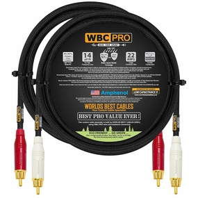 3 Foot RCA Cable Pair - WBC-PRO-LOCAP Low-Capacitance (14pF/ft) 22 AWG Ultra-Silent Audiophile & Professional-Grade Audio Interconnect Cable with Amphenol ACPR Gold RCA Plugs & Black Tweed Jacket