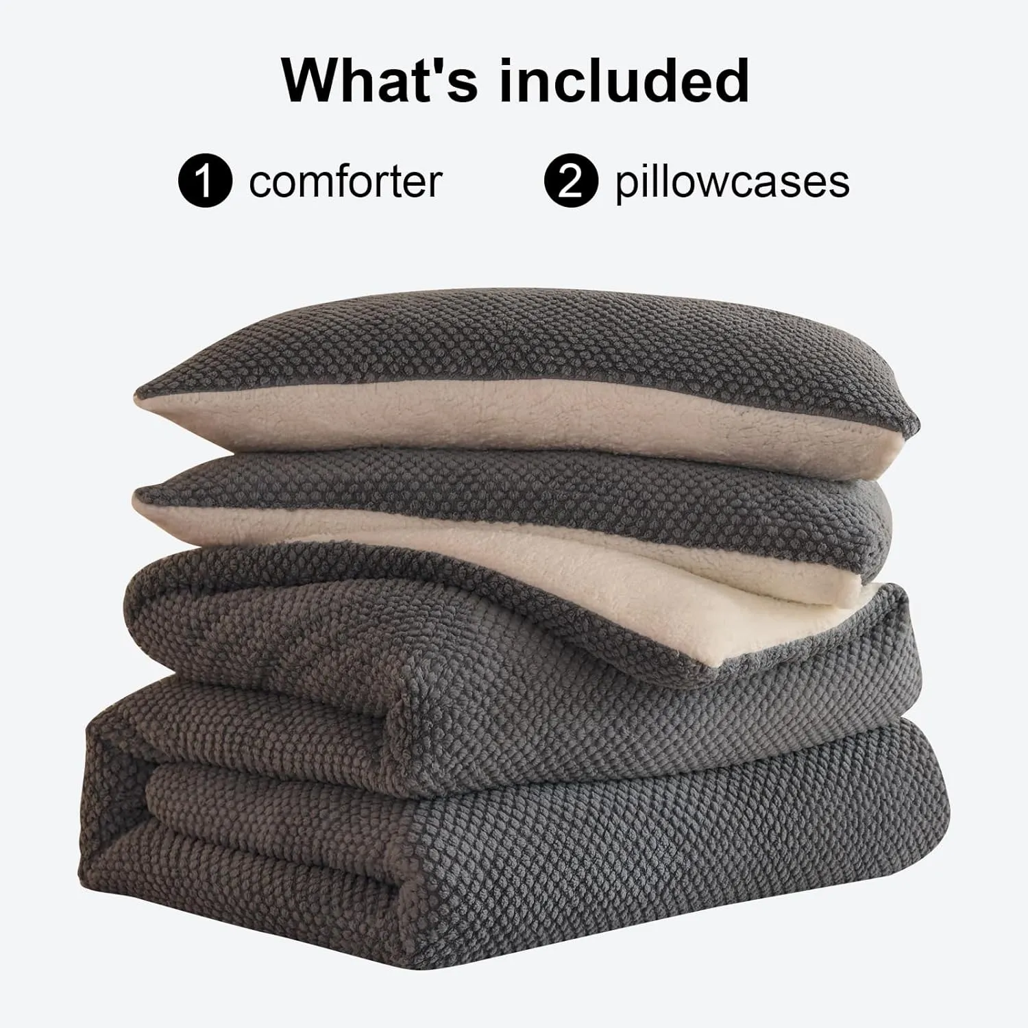 3D Jacquard Design Comforter Set, Ultra-Soft Warm Queen Size Sherpa Fur Plush 3-Pieces Sets Luxury Cozy Bedding with 2 Pillowcases (90"x90", Grey)