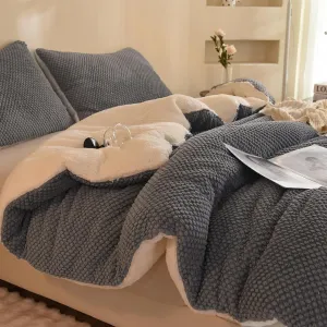 3D Jacquard Design Comforter Set, Ultra-Soft Warm Queen Size Sherpa Fur Plush 3-Pieces Sets Luxury Cozy Bedding with 2 Pillowcases (90"x90", Grey)