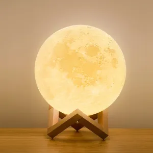 3D Moon Lamp, USB Rechargeable, Touch Control, Wooden Stand