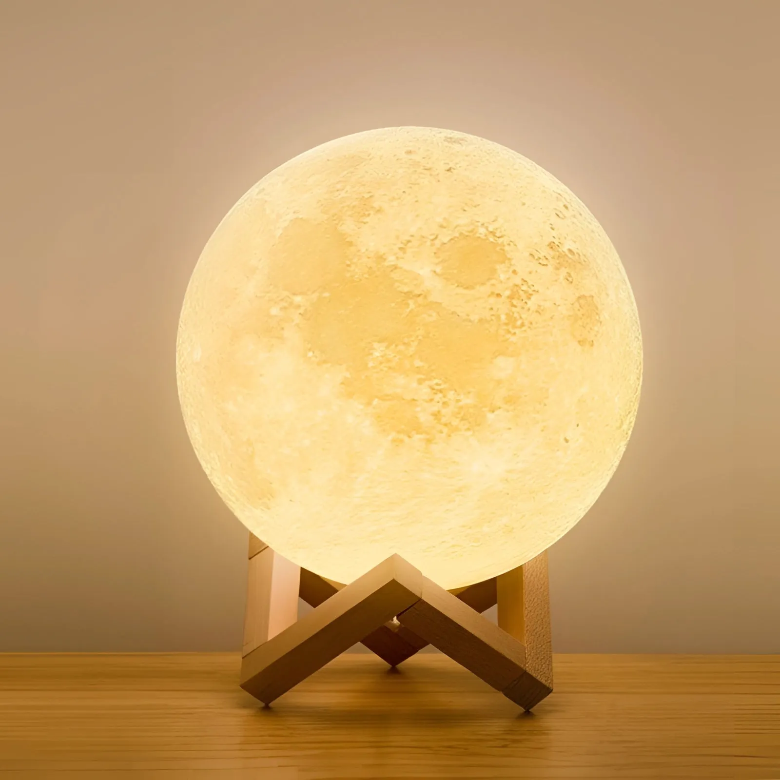 3D Moon Lamp, USB Rechargeable, Touch Control, Wooden Stand