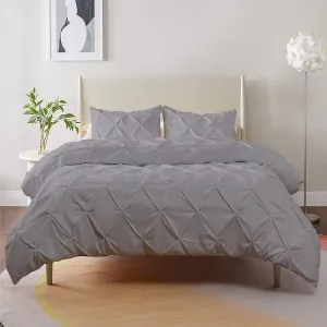 3pcs Twin-XL (68'' x 90'') Pinch Pleated Twin-XL Comforter Set Cotton Light Grey Comforter with 2 Shams