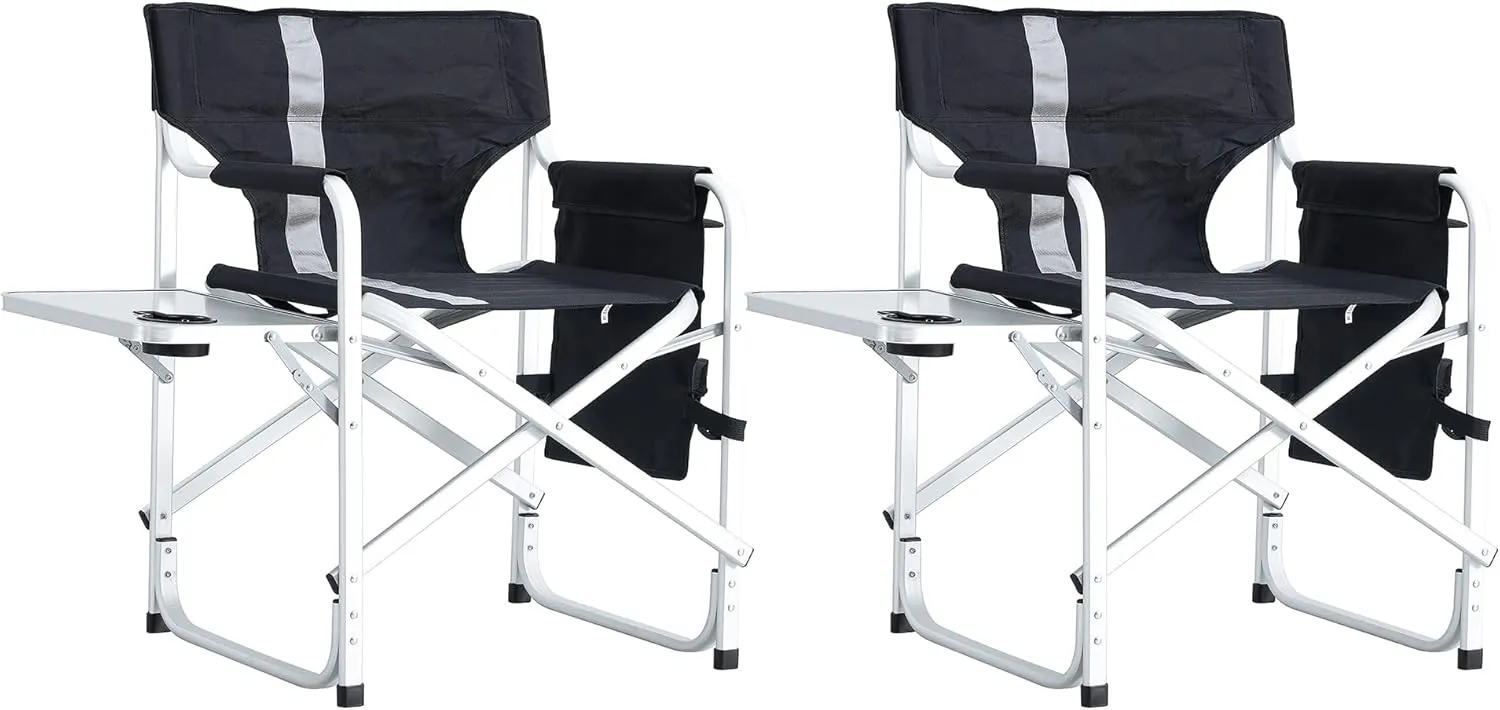 400lb Heavy Duty Folding Table and Chairs Set with Aluminum Roll-Up Table & Oxford Fabric, 3-Piece Outdoor Dining Set for Camping/BBQ/Patio - Compact, Waterproof & Quick Assembly (Black，27.56L)