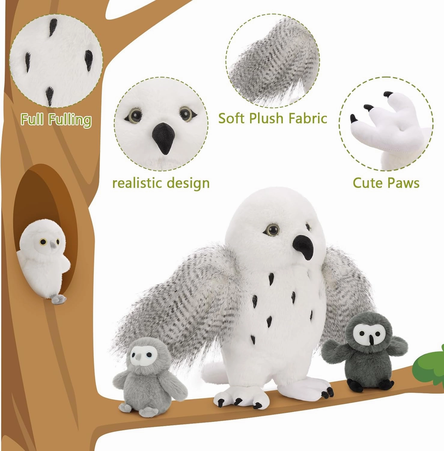 4Pcs Owl Plush Set, Giant Mother Owl Stuffed Animal with 3 Baby Owls Inside, 18" Cute Stuffed Owl for Girls Boys Kids, Soft Owl Plushie Gift for Christmas Birthday Baby Shower