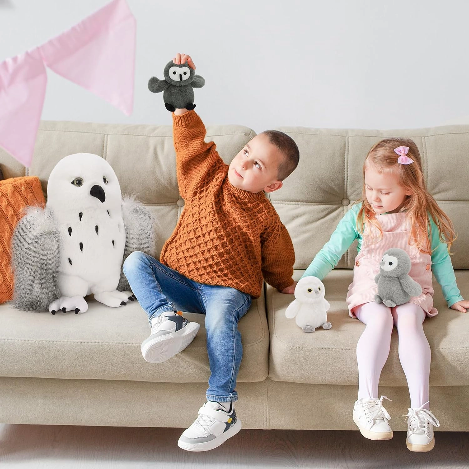 4Pcs Owl Plush Set, Giant Mother Owl Stuffed Animal with 3 Baby Owls Inside, 18" Cute Stuffed Owl for Girls Boys Kids, Soft Owl Plushie Gift for Christmas Birthday Baby Shower