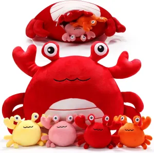 5 Pcs Crab Plush Toys Set 14 Inch Large Crab Stuffed Animal Plush Pillow with 4 Baby Plushies Birthday Gifts for Girls Boys Under The Sea Ocean Party Favor Decorations(Red)