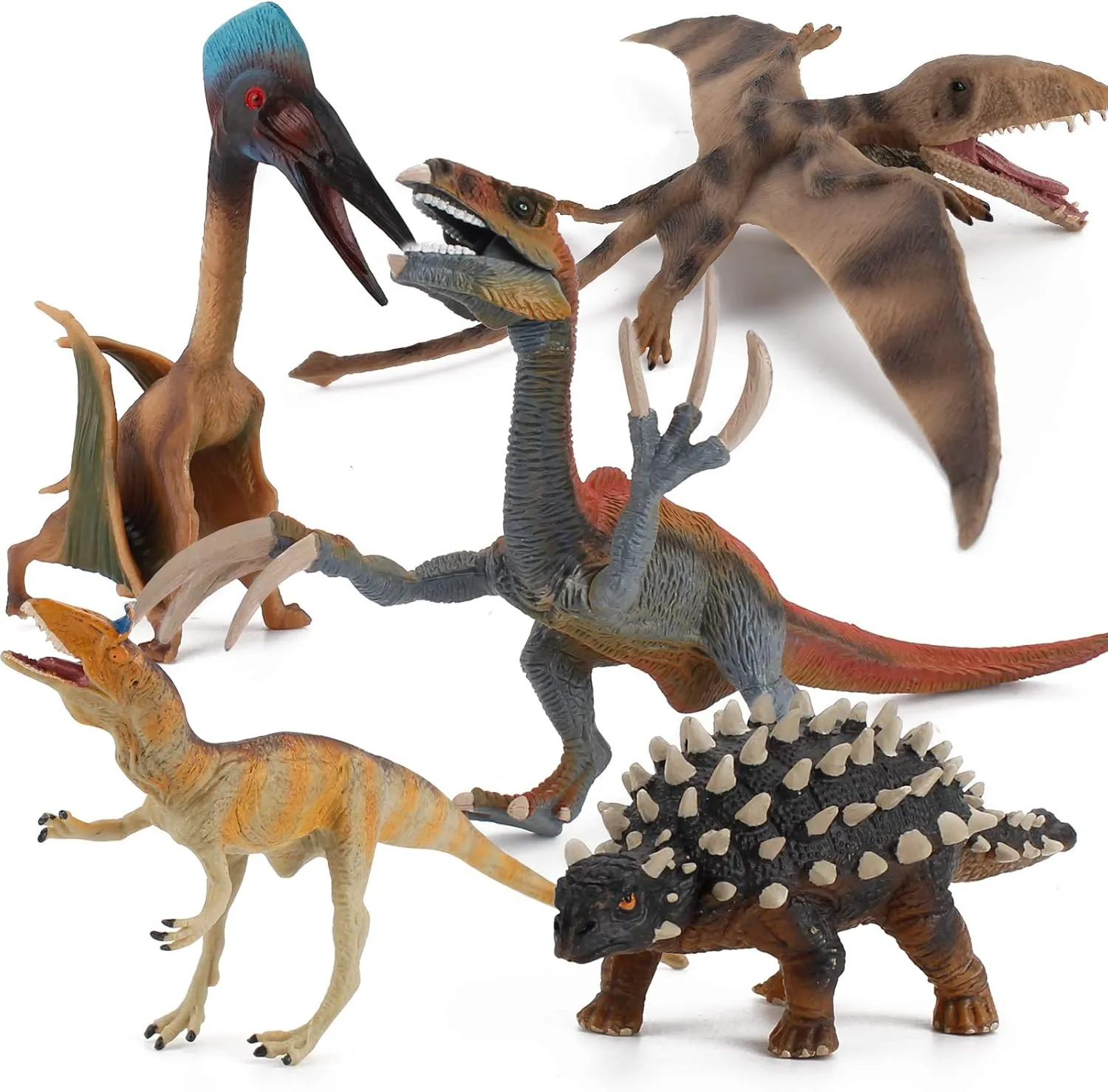 5 PCS Dinosaur Model Action Figures Simulation Realistic Pterosaur Saichania Therizinosaurus Playset Cognitive Toy Party Favors Decor for Kid Boys Girls Toddlers 5 6 7 8 Years Old
