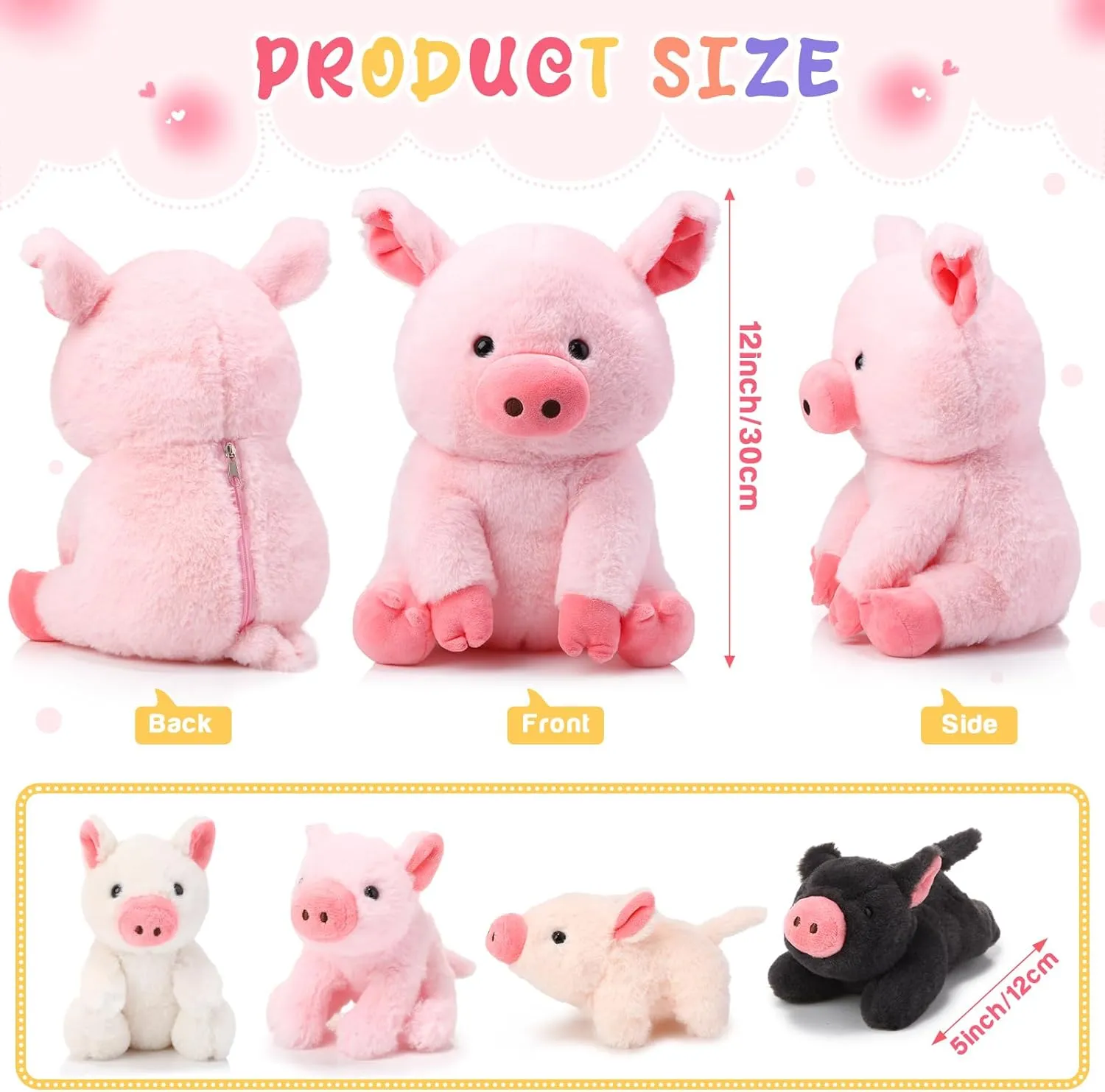 5 Pcs Pig Stuffed Animals, 12 Inch Large Plush Mommy Pig with 4 Little Baby in Mother Belly, Gifts for Mothers, Boys and Girls' Graduation Birthday Party Favors(Sitting)