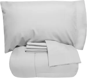 5 Piece King Comforter Set All Season Soft Down Alternative Blanket & Luxurious Cotton Fits Mattress Up to 18" Deep Pocket Bed 4 Piece Sheet Set Silver