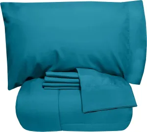 5 Piece Twin Comforter Set All Season Soft Down Alternative Blanket & Luxurious Cotton Fits Mattress Up to 18" Deep Pocket Bed 4 Piece Sheet Set Teal