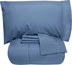 5 Piece Twin XL Comforter Set All Season Soft Down Alternative Blanket & Luxurious Cotton Fits Mattress Up to 18" Deep Pocket Bed 4 Piece Sheet Set Denim