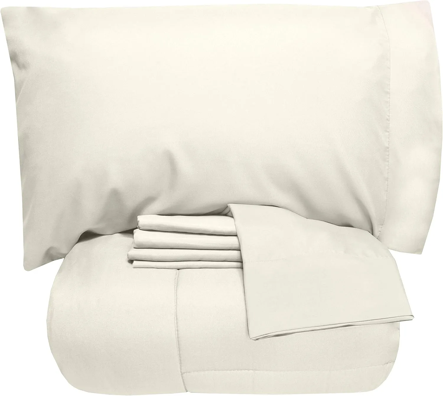 5 Piece Twin XL Comforter Set All Season Soft Down Alternative Blanket & Luxurious Cotton Fits Mattress Up to 18" Deep Pocket Bed 4 Piece Sheet Set Ivory