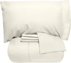 5 Piece Twin XL Comforter Set All Season Soft Down Alternative Blanket & Luxurious Cotton Fits Mattress Up to 18" Deep Pocket Bed 4 Piece Sheet Set Ivory