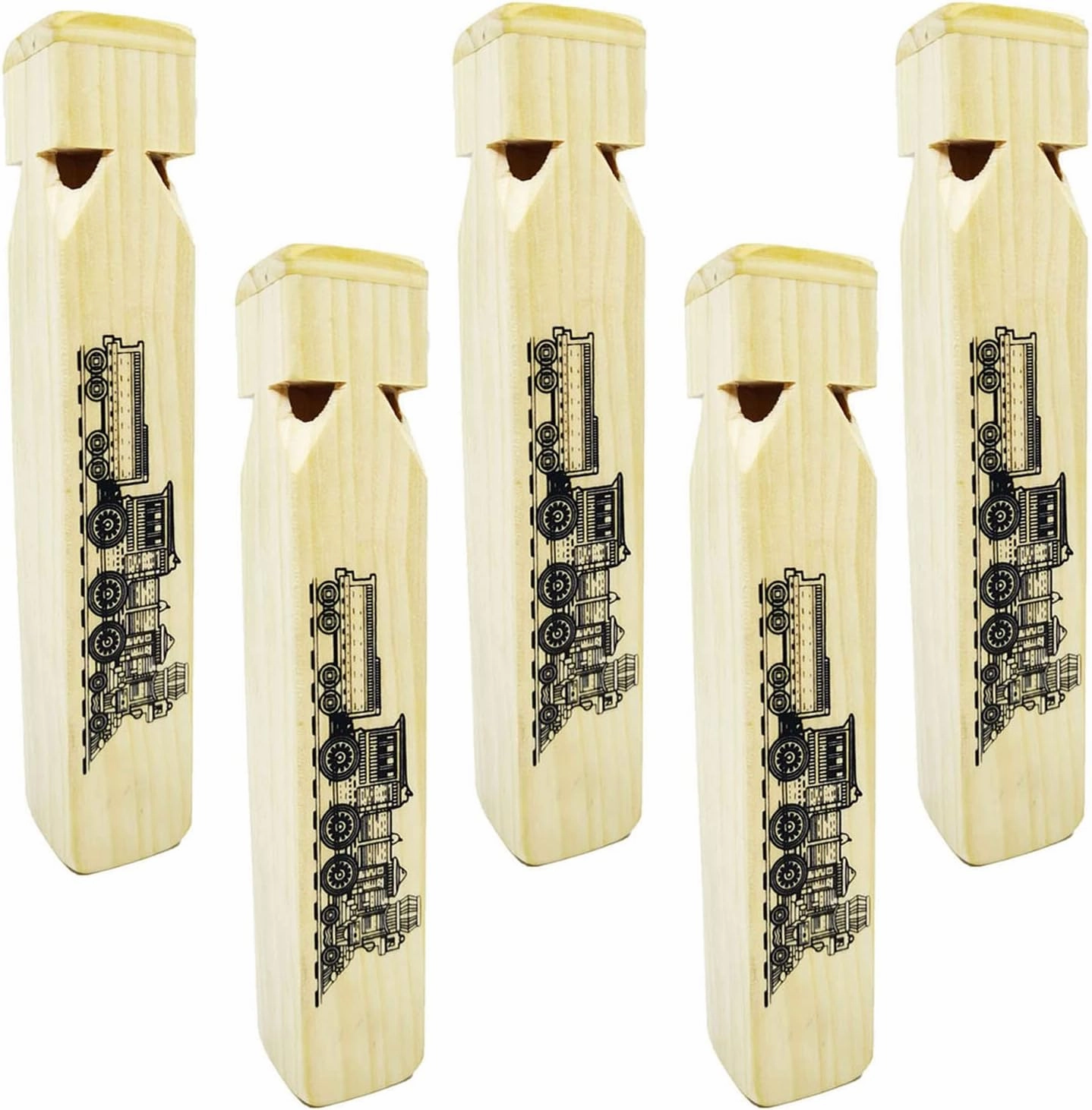 5 PCS-Wooden Train Whistle Musical Toy for Kids (4 Tone)