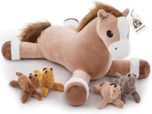 5Pcs Horse Stuffed Animal, Large Mommy Horse Stuffed Animal with Babies Inside, Weighted Stuffed Animals, Soft Farm Plush Toy for Boys, Girls on Birthday Children's Day Christmas(19.5" 3.3lbs)
