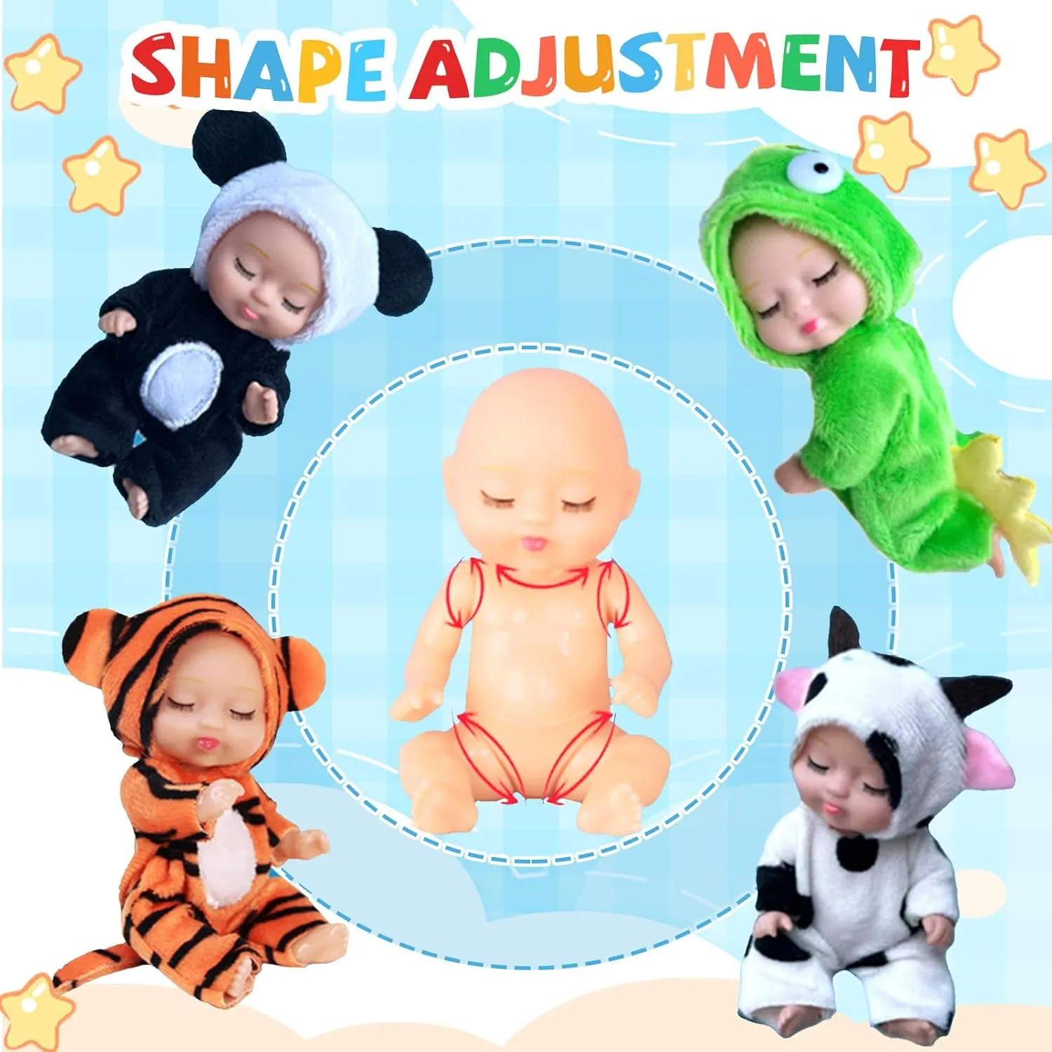 6 Pcs 4 Inch Mini Baby Dolls Set Realistic Baby Doll with Animal Clothes for Kids Cute Dolls with Tiny Feeding Bottles for Children 3  Birthday Party Easter Egg Filler Baby Shower Favors