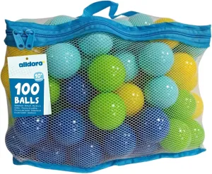 60382 100 x Plastic Ball Pool Balls 6 cm Diameter Each Multicoloured for Young Children with Mesh Carry Bag Included