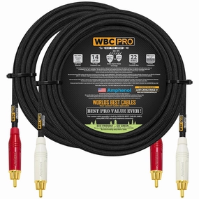 75 Foot RCA Cable Pair - WBC-PRO-LOCAP Low-Capacitance (14pF/ft) 22 AWG Ultra-Silent Audiophile & Professional-Grade Audio Interconnect Cable with Amphenol ACPR Gold RCA Plugs & Black Tweed Jacket