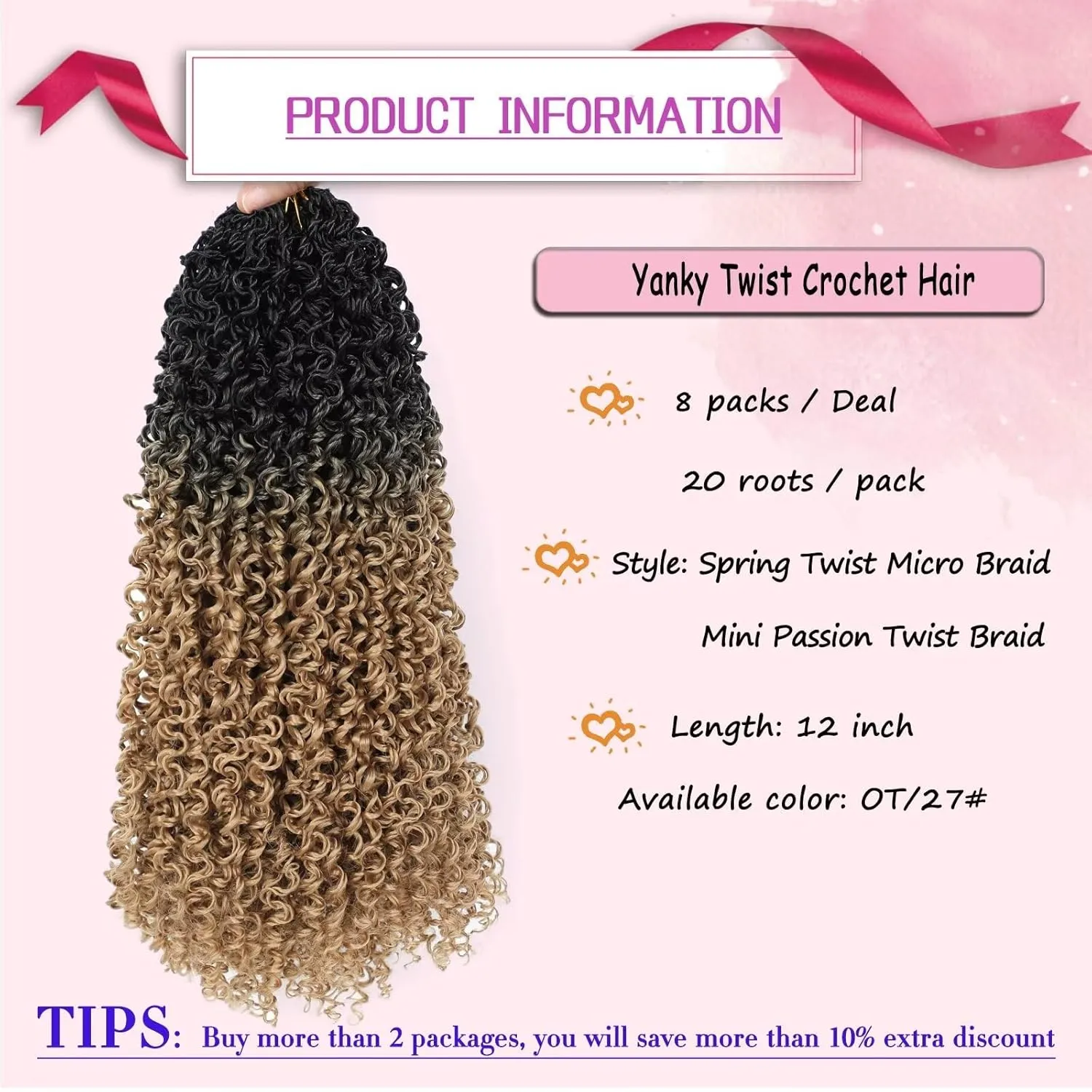 8 Packs Yanky Twist Crochet Hair Pre-twisted Mini Senegalese Twist Braids 12inch Crochet Passion Braids Protective Hairstyle Synthetic Braiding Hair Extention for Black Women(#OT27)