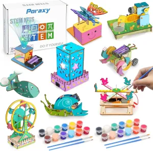 9 in 1 STEM Kits for Kids 8-10-12, Toys for Ages 8-13, Gifts for 8 9 10 11 12 13 Year Old Boys and Girls, Arts and Crafts, Wooden 3D Puzzles, STEM Projects, Science Educational Building Kits