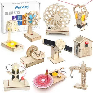 9 in 1 STEM Kits for Kids 8-10-12, Toys for Ages 8-13, Gifts for 8 9 10 11 12 13 Year Old Boys and Girls, Wooden 3D Puzzles, STEM Projects, Science Educational Crafts Building Kits