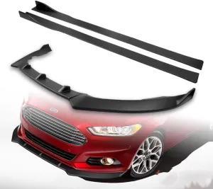9pcs Combo Front Bumper Body Kit Lip   Side Skirt Extensions Diffuser Compatible with 2013-2016 Ford Fusion/Mondeo 2014 2015 (Unpainted Black)