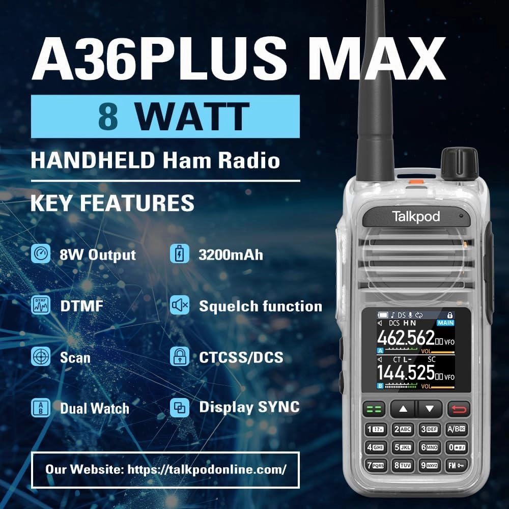 A36Plus Max Ham Radio Handheld, Airband Receiving and Scanning, Dual Band Long Range Two Way Radios with 3200mAh Rechargeable Battery, 1.44 inch Color Screen-2Pack (Crystal)