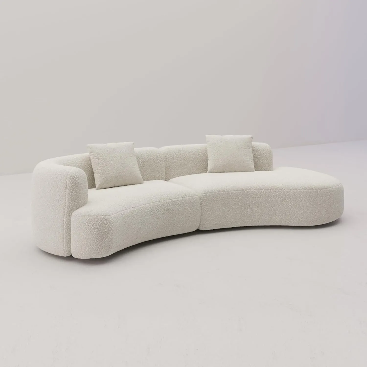 Acanva Modern Curved Sectional Living Room Couch, Minimalist Comfy Boucle Fabric Modular Sofa for Apartment, Home Office, Right Hand Facing, White