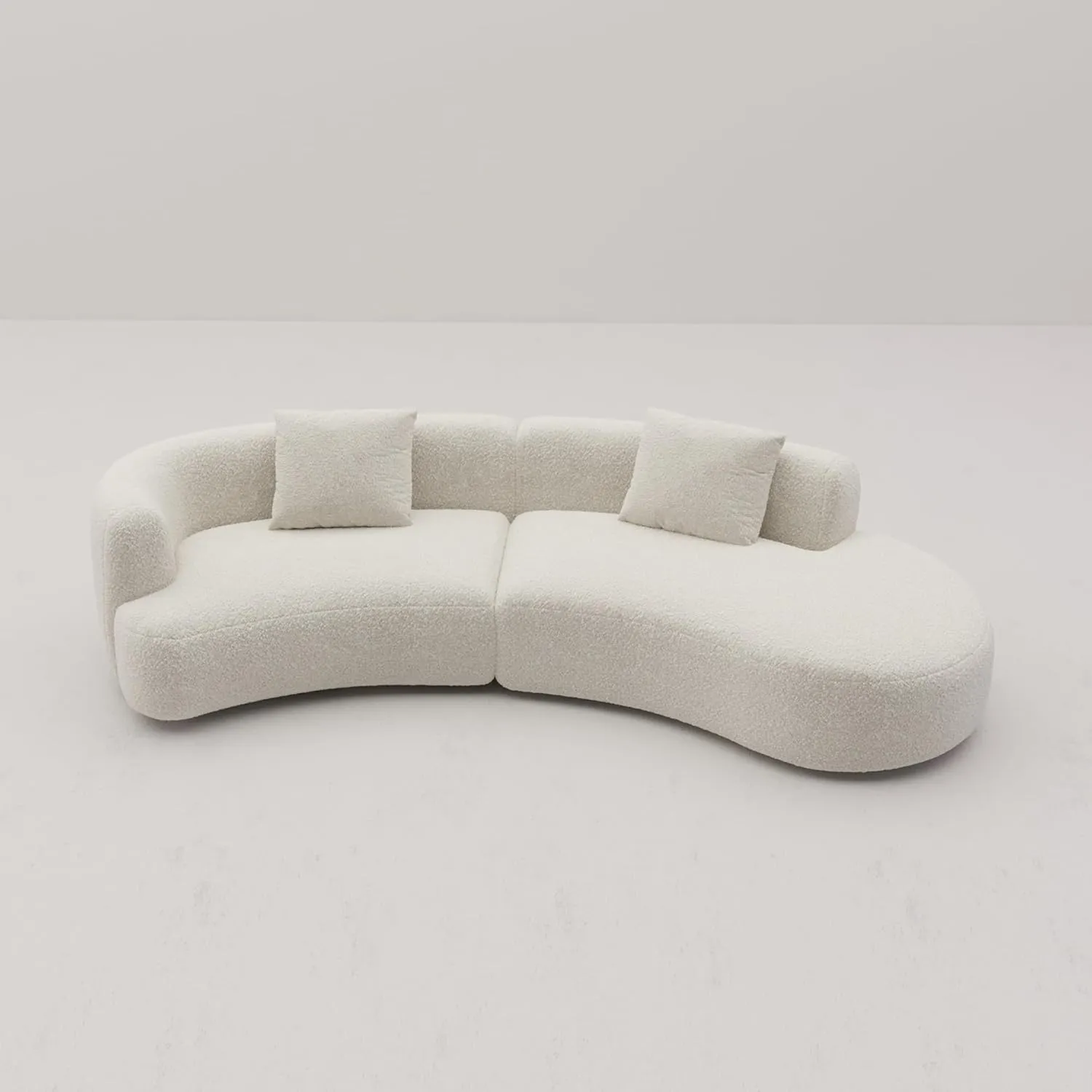 Acanva Modern Curved Sectional Living Room Couch, Minimalist Comfy Boucle Fabric Modular Sofa for Apartment, Home Office, Right Hand Facing, White