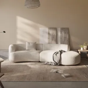 Acanva Modern Curved Sectional Living Room Couch, Minimalist Comfy Boucle Fabric Modular Sofa for Apartment, Home Office, Right Hand Facing, White