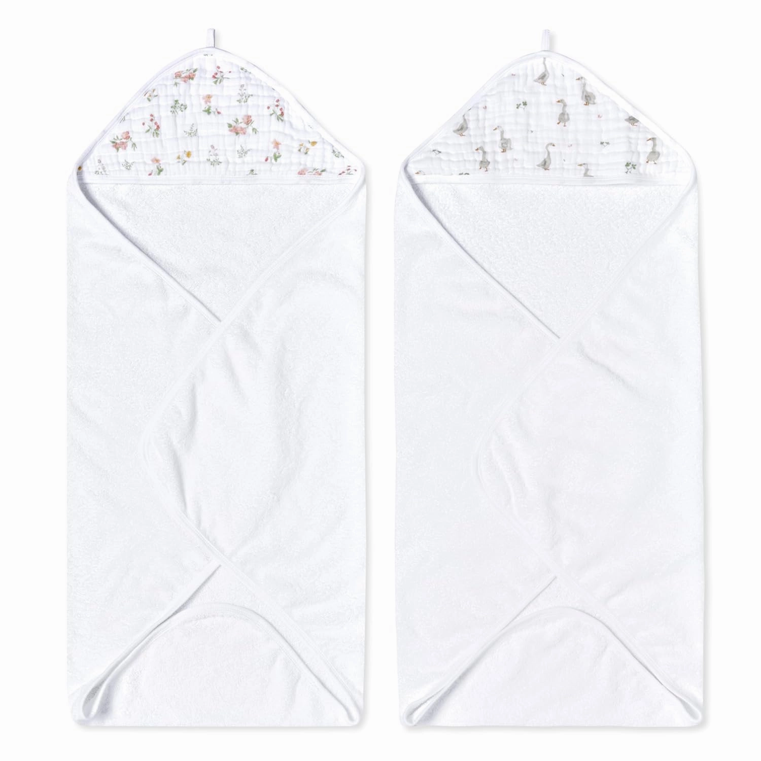 aden   anais Essentials Hooded Baby Bath Towel, Super Soft 100% Cotton, 2 Pack, Country Floral