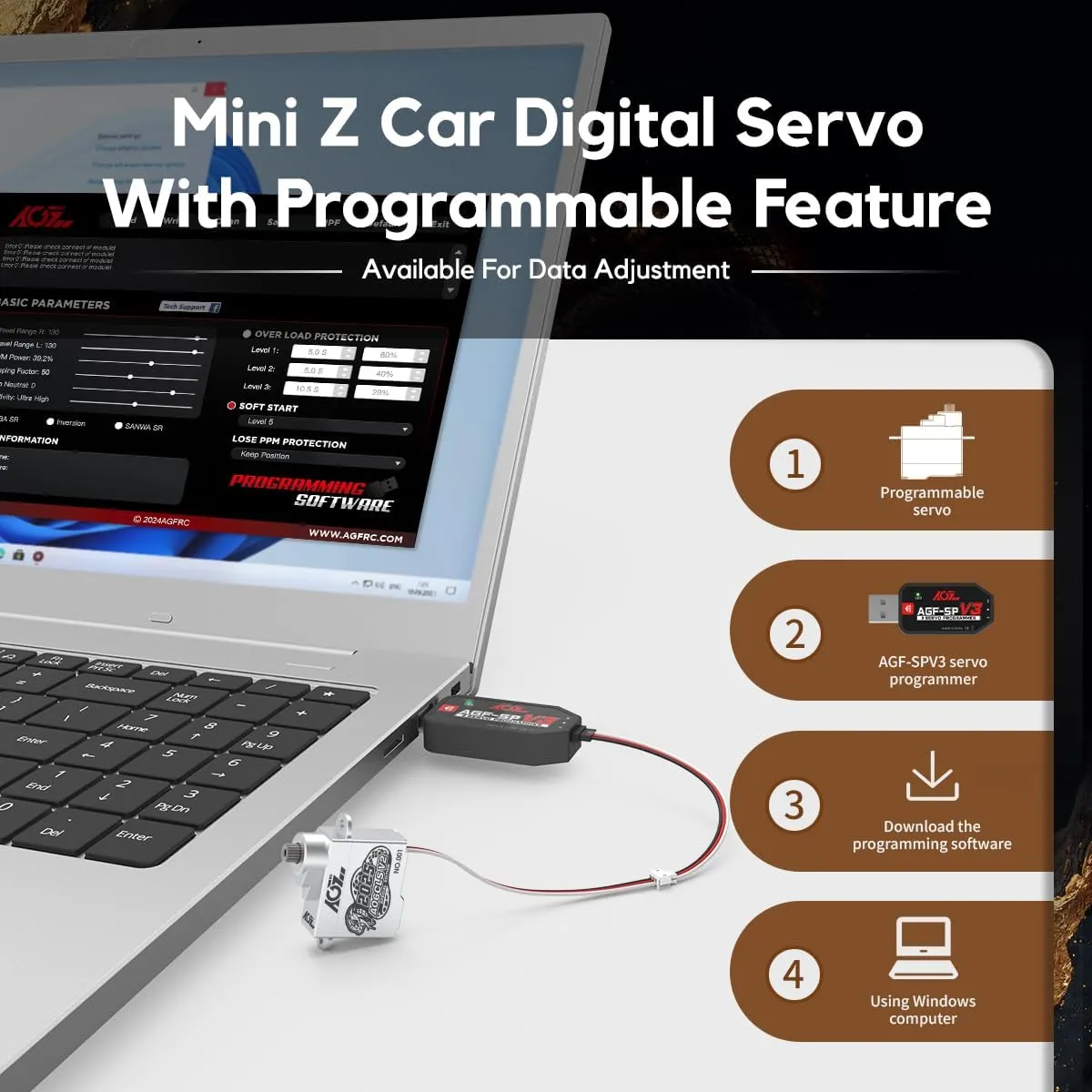 AGFRC 3.0kg Micro RC-Steering Servo-Motor - 0.052Sec High Speed HV Full Metal Gear Digital Coreless Servo for Mini-Z Cars, Small Airplanes (A06CLS V2 2025 Special Edition)