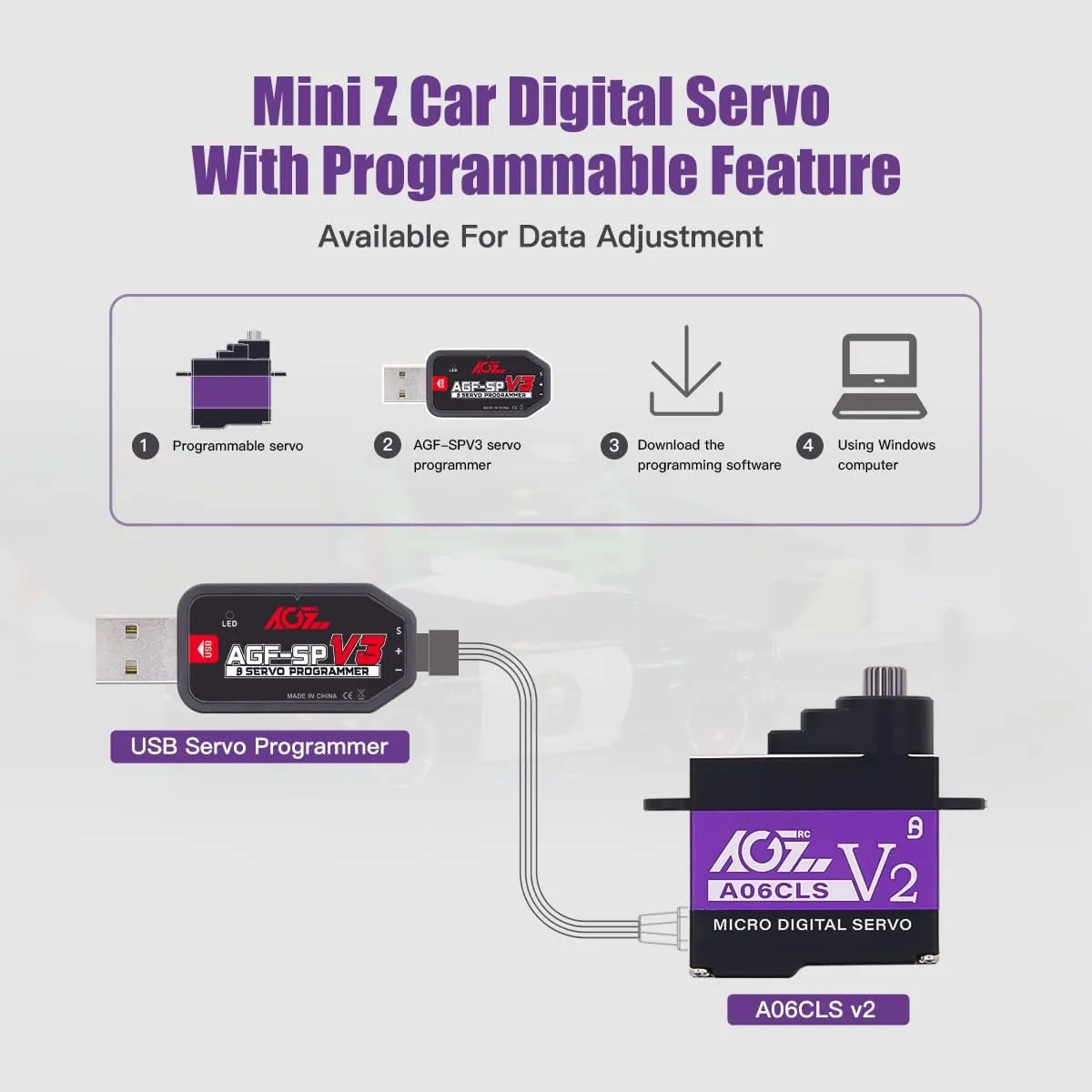 AGFRC Mini-Z-Car Micro Steering Servo - 6g High Speed Full Metal Gear Mini Digital Coreless Servo for Mini Z Car (A06CLS V2(Purple))