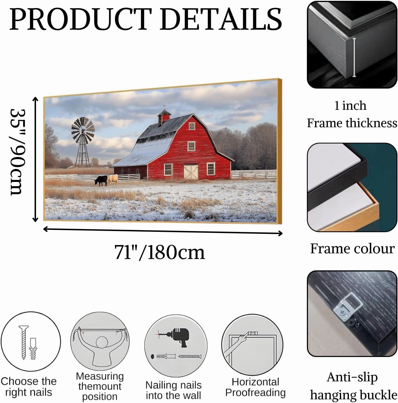 Agitowis Barn Canvas Wall Art, Windmill Pictures Wall Decor, Rustic Red Barn Painting, Farm Animal Wall Art, Country Landscape Wall Art, Rustic Farmhouse Wall Decor (Black Framed, 23" Wx12 H/60x30cm)