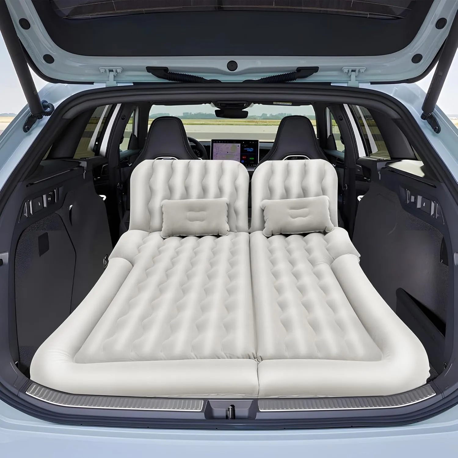 Air Mattress Inflatable Car Air Mattress Flocking Travel Camping Bed with 2 Pillows SUV Truck Car Camping Mattress for Back Seat Car Bed Sleeping Pad for Home Car Travel Camping (Grey)