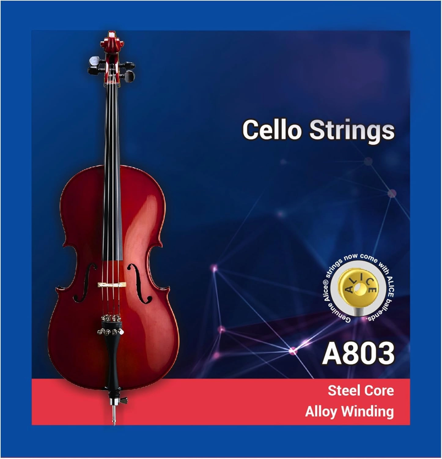 Alice Cello Strings 4/4 Full Set - Well Balanced & Deep-forceful Timbre, Steel Core with Alloy Winding, Cello Strings for 4/4 & 3/4 Size Cello (FullSet A D G and C)