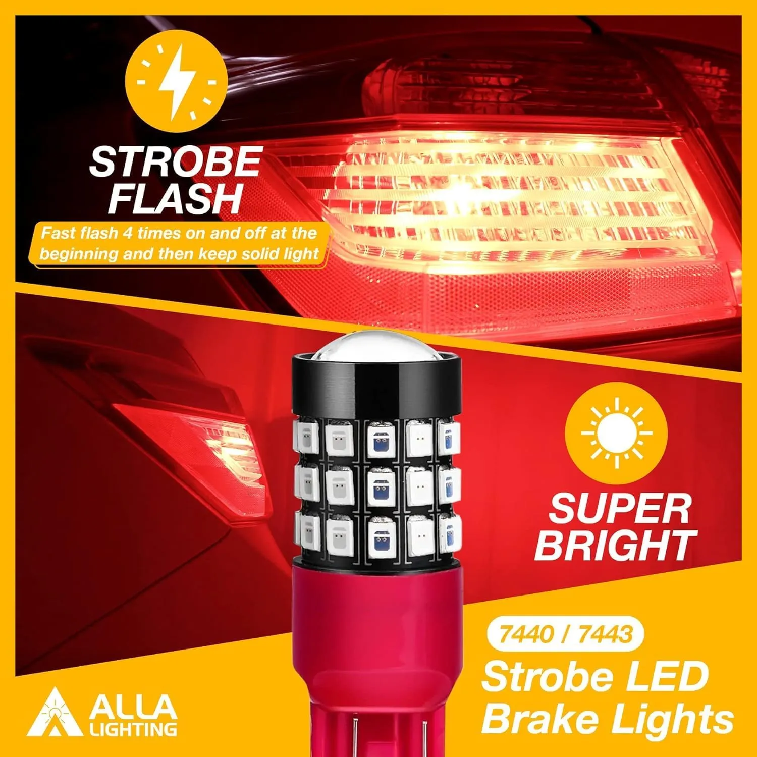 Alla Lighting Upgraded Version T25 3156 3157 LED Strobe Brake Lights Bulbs, Red Flashing Stop Lamp 3057K 4057K 3457 4114 4157KX 3157KK 3157KX 3155 Super Bright 2835-SMD 12V