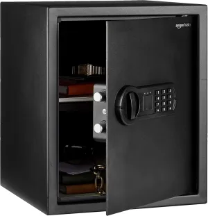 Amazon Basics Steel Home Security Safe with Programmable Electronic Combination Lock for Documents, Jewelry, Valuables, 1.52 Cubic Feet, Black, 13.8"W x 13"D x 16.5"H