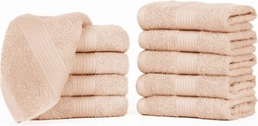 Ample Decor Wash Cloths Pack of 10, Oeko Tex Certified 600 GSM 100% Cotton Soft Absorbent, Premium Quality Durable Machine Washable, Ideal for Bathroom, Pool, Hotel, Spa – Beige