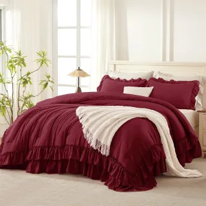 Andency Burgundy Twin Size Comforter Set(66x90Inch), 2 Pieces(1 Ruffle Comforter and 1 Pillowcase) Lightweight Fluffy Bedding Comforter Sets for Kids, All Season Soft Microfiber Bedding Set