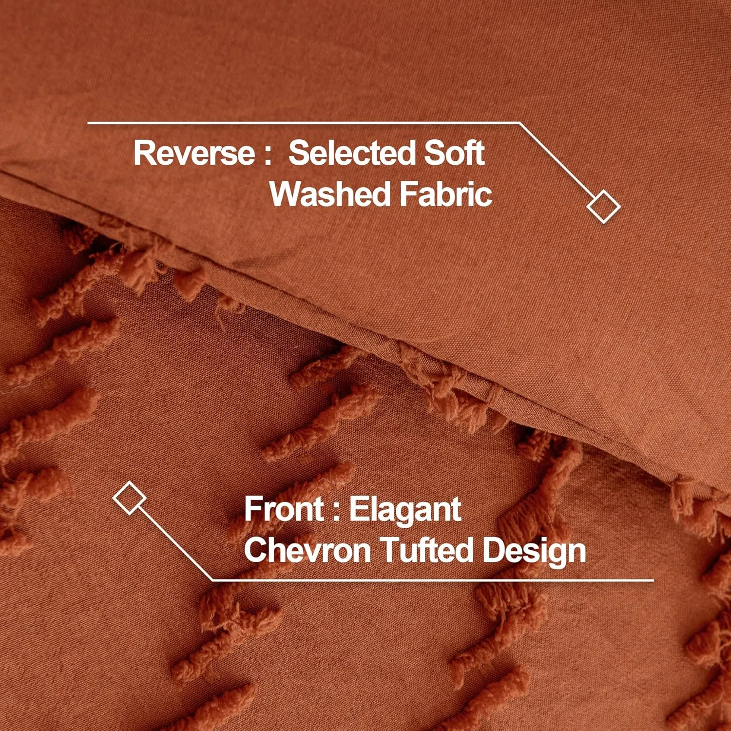 Andency Burnt Orange King Size Comforter, Boho Terracotta Soft Warm Bedding Comforter Sets for King Bed, 3 Pieces Rust Chevron Tufted Aesthetic Microfiber Lightweight Comforter Set