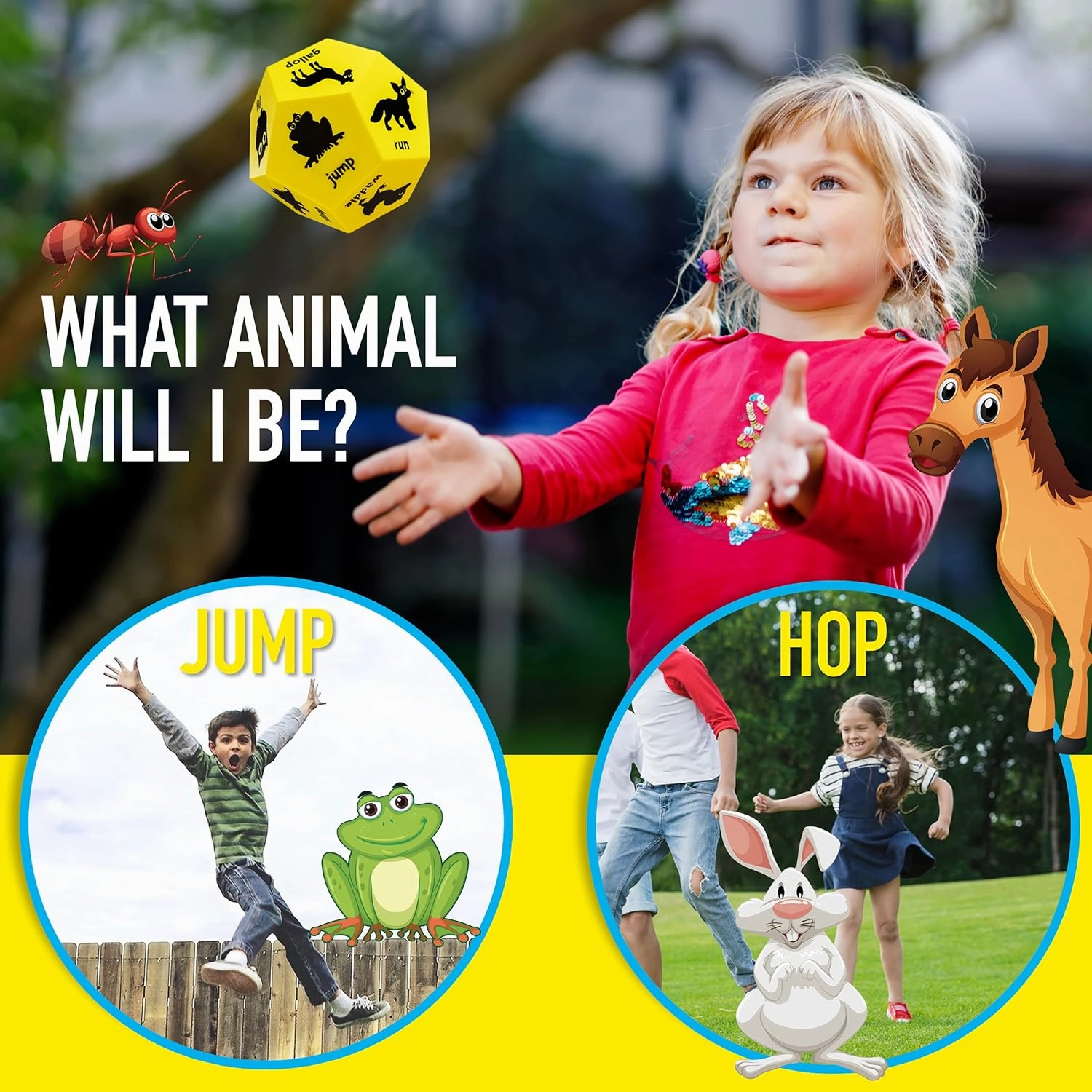 Animal Dice Game - Gross Motor Toys for Toddlers 3-5, Outdoor and Indoor Activities for Kids, Pre School Games, Recess Toys for Elementary Outside