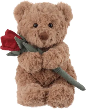 Apricot Lamb Sweet Brown Teddy Bear with Flower Plush Stuffed Animals for Kids, Soft Cute Plushies Toys for Baby Girl and Boy, Fluffy Sweet Brown Teddy Bear with Flower