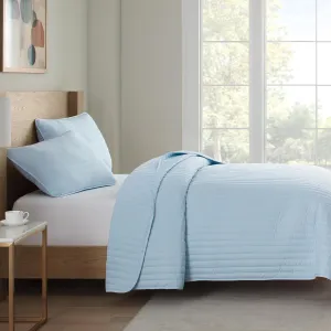 Arkwright Full/Queen Quilt Set - Soft Brushed Lightweight Microfiber Bedspread Coverlet Bedding Sets for All Seasons (1 Quilt, 2 Pillowcases Shams), 90x90 in, Light Blue