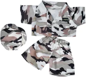 Army Desert Uniform – 2-Piece Military Costume with Badge, Jacket & Pants – Fits 14-18 Inch Stuffed Animals, Teddy Bears & Dolls – Soldier Dress-Up Outfit for Kids & Collectors