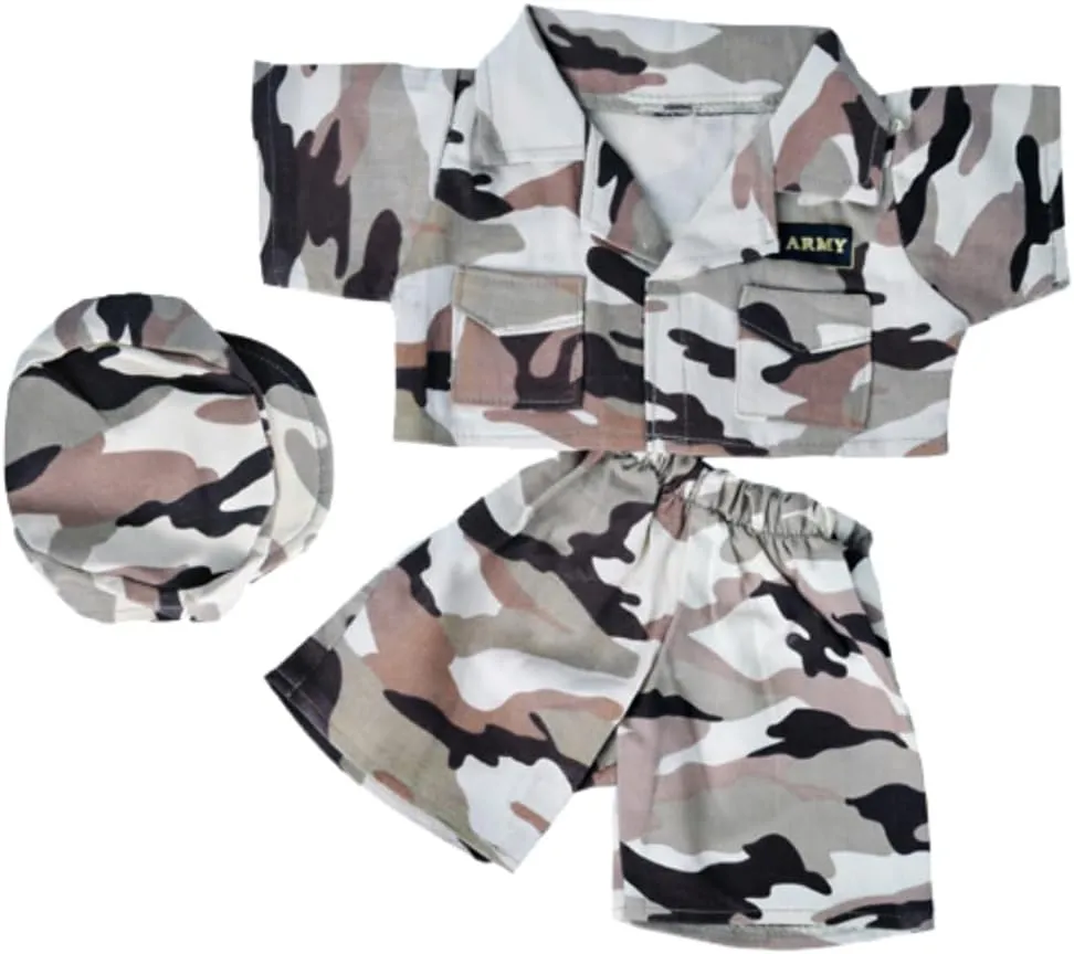 Army Desert Uniform – 2-Piece Military Costume with Badge, Jacket & Pants – Fits 14-18 Inch Stuffed Animals, Teddy Bears & Dolls – Soldier Dress-Up Outfit for Kids & Collectors