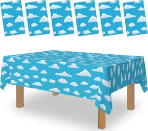 ArtCreativity Cloud Tablecloth - 6 Pack Cloud Decorations - 58” x 108” Cloud Table Cover - Cloud 9 Birthday Party Tablecloth Set - Clouds Disposable Tablecloths for Toy Story Party Decor