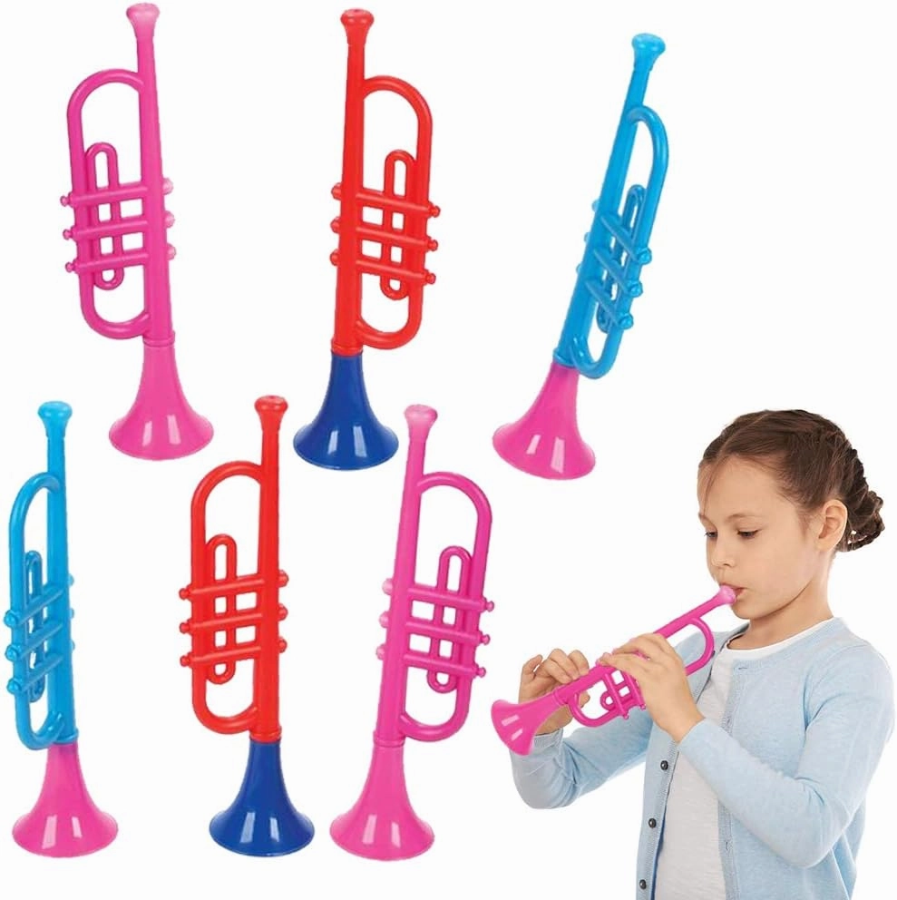 ArtCreativity 13" Plastic Trumpets – Set of 6 Colorful Kids Music Toys – Fun Noise Makers for Parties & Sports Events – Easy to Play & Great Gift for Toddlers, Boys & Girls