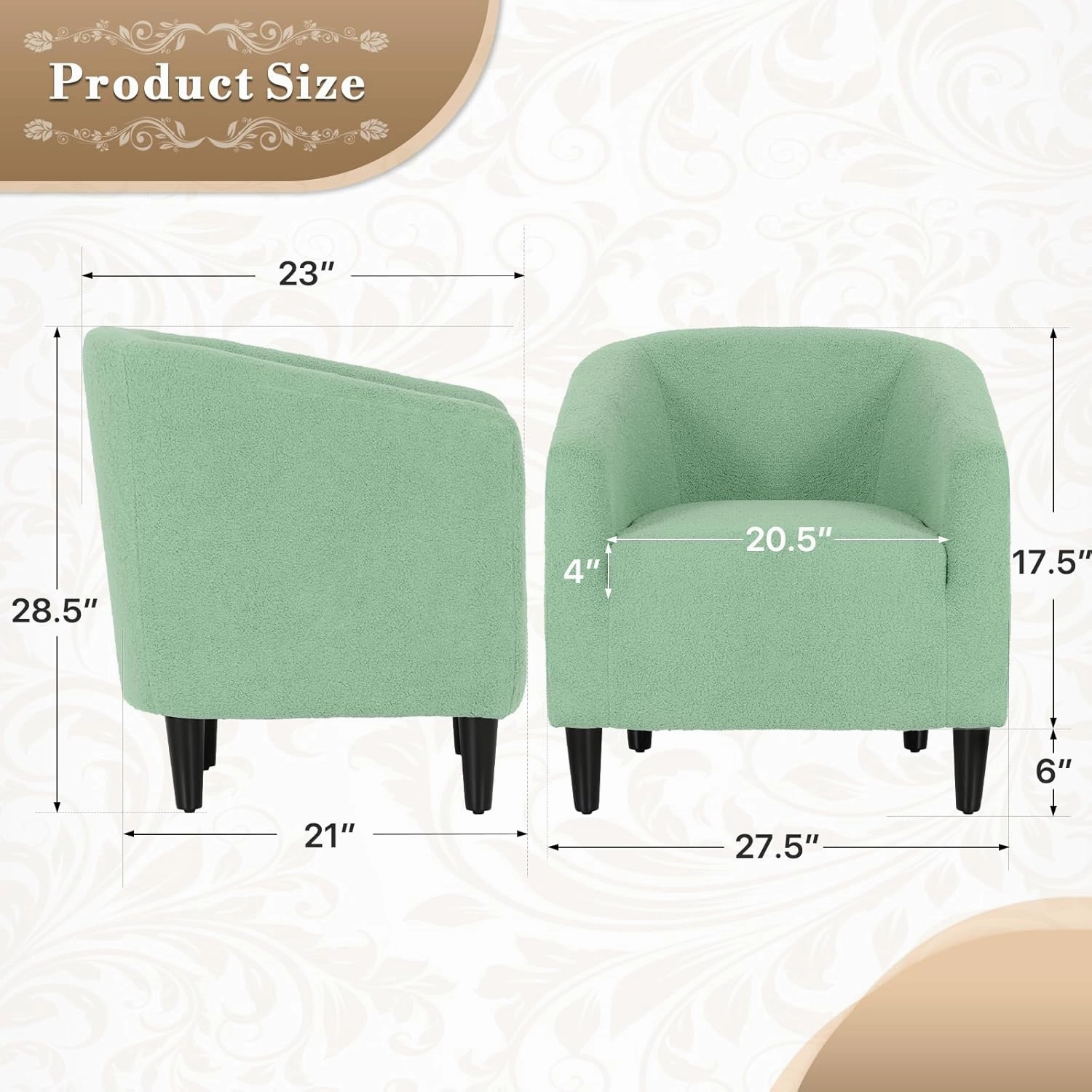 Athena Collection Accent Barrel Chair for Living Room, Soft Comfort Armchair for Bedroom, Modern Single Sofa Chair Comfy Chair for Reading Rest, Green